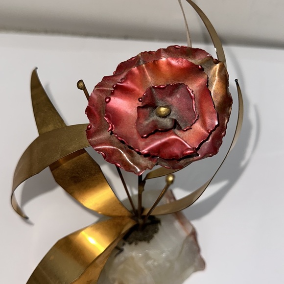 Vintage Mario Jason Flower & Leaves Brass on Marble Onyx Base Sculpture - Picture 1 of 11